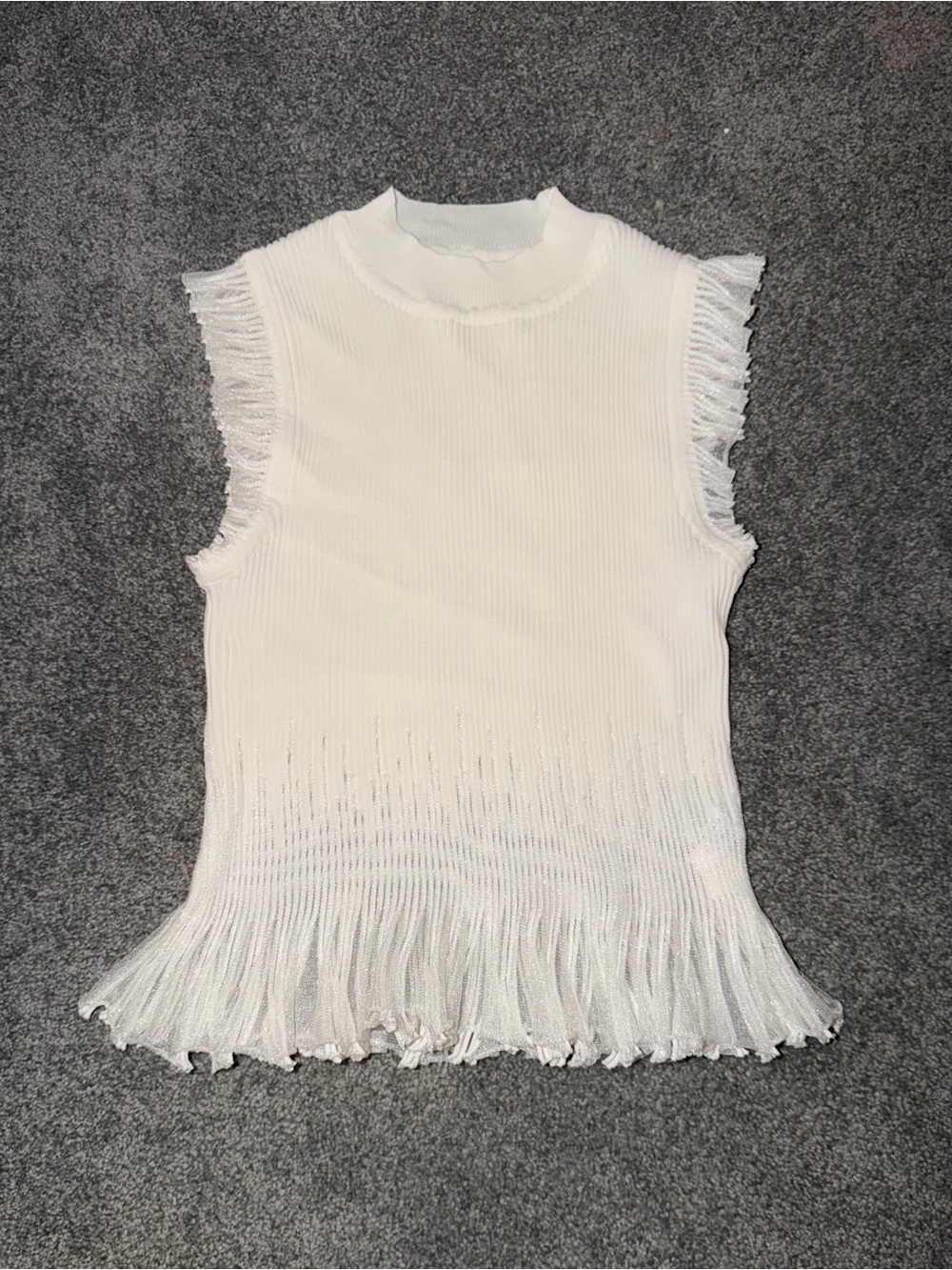 SHEIN White Sleeveless Fringe Ribbed Tank